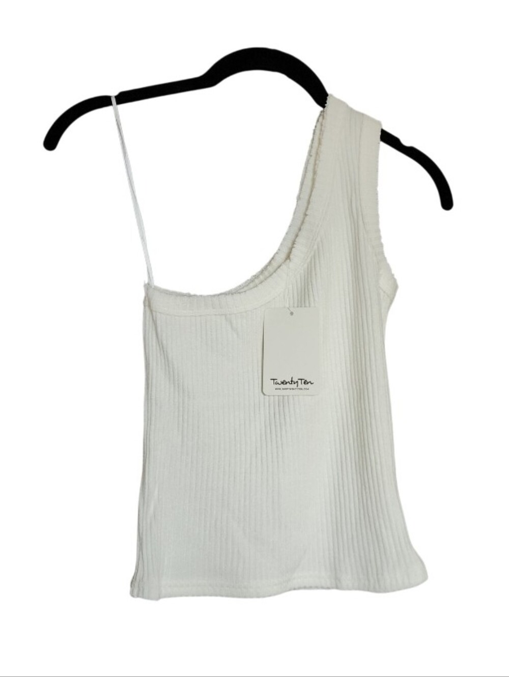 One-Shoulder Ribbed Tank Top - White